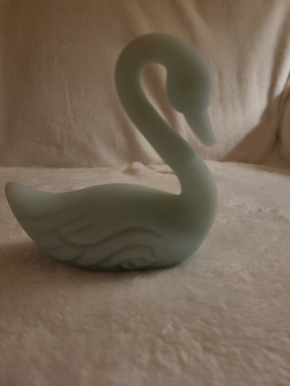 Vintage Fenton Misty Blue Satin Glass Swan Figurine 4" Matte Frosted Art Glass
